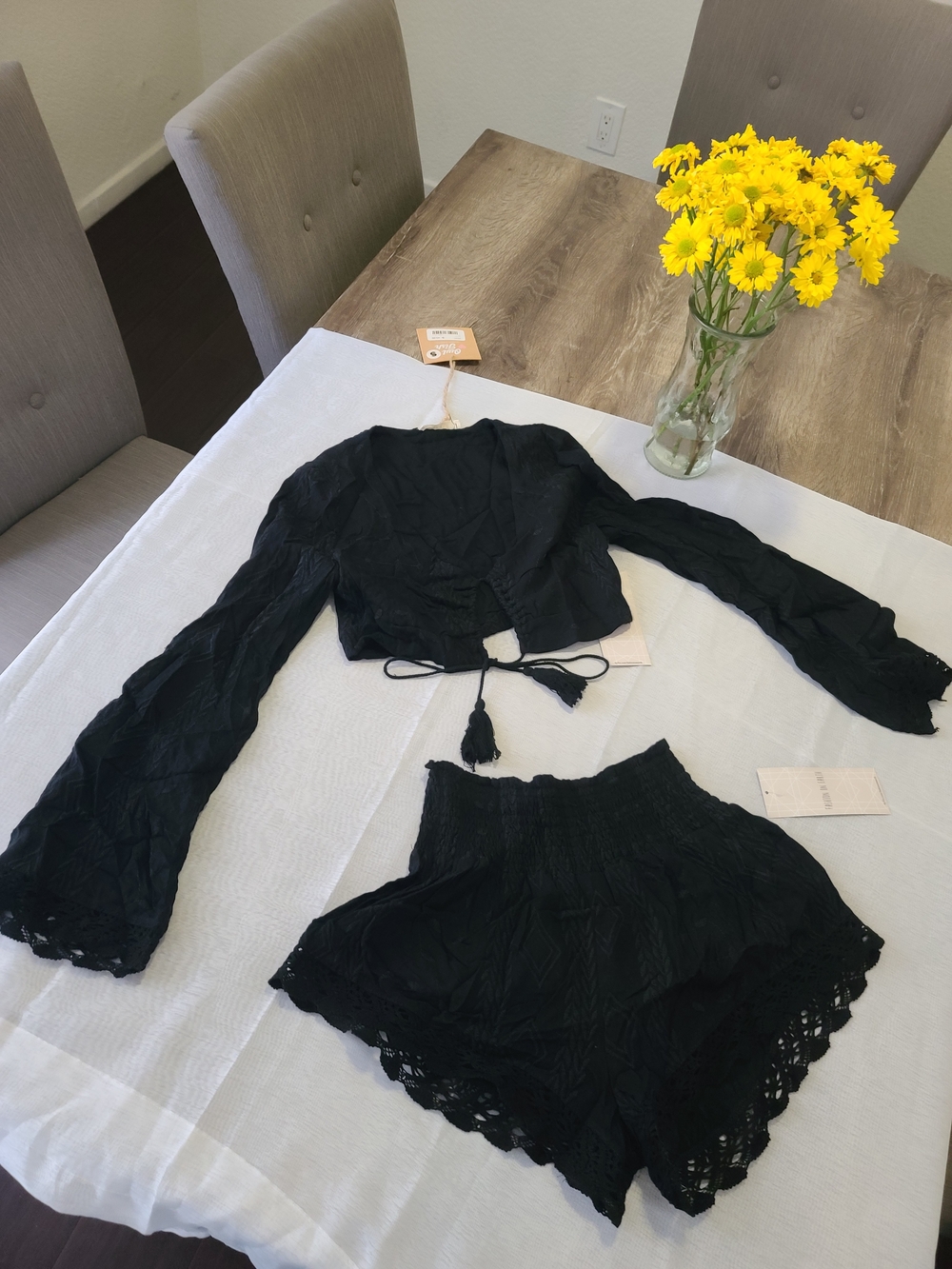 ILLA ILLA Black High-Waist Lace Shorts with Matching Tie-Front Top
